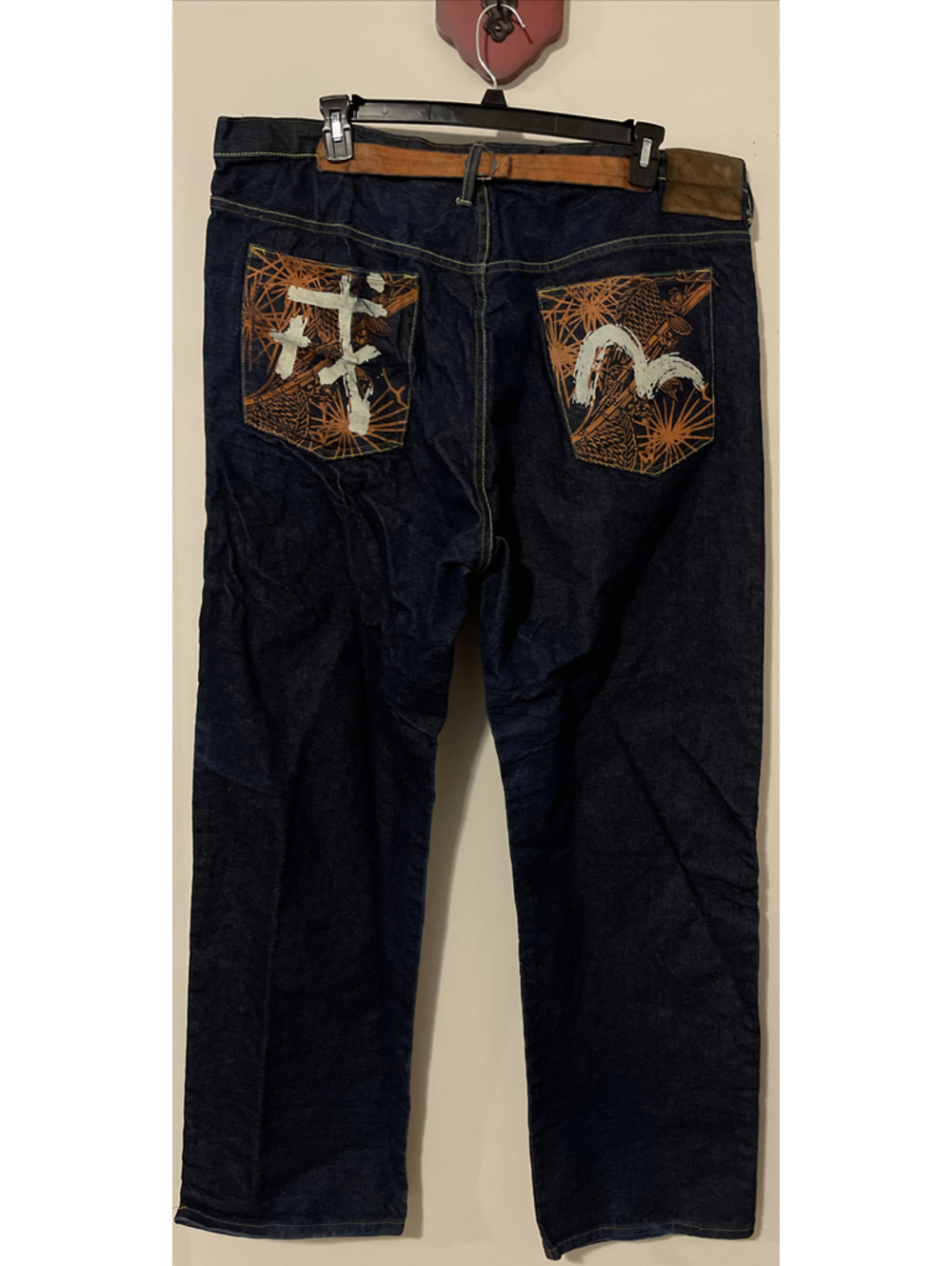 Evisu Indigo Genes Men’s 42x33 Dark Wash White Seagull Denim Blue Jeans! A6121